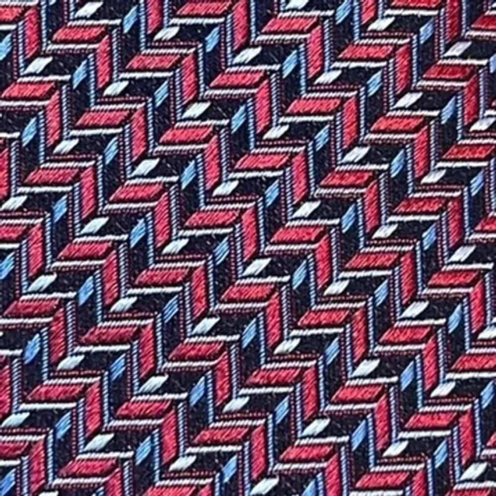 TM Lewin Jermyn St London Mens Silk Tie Red Blue Geometric Arrow‎ Preppy Office